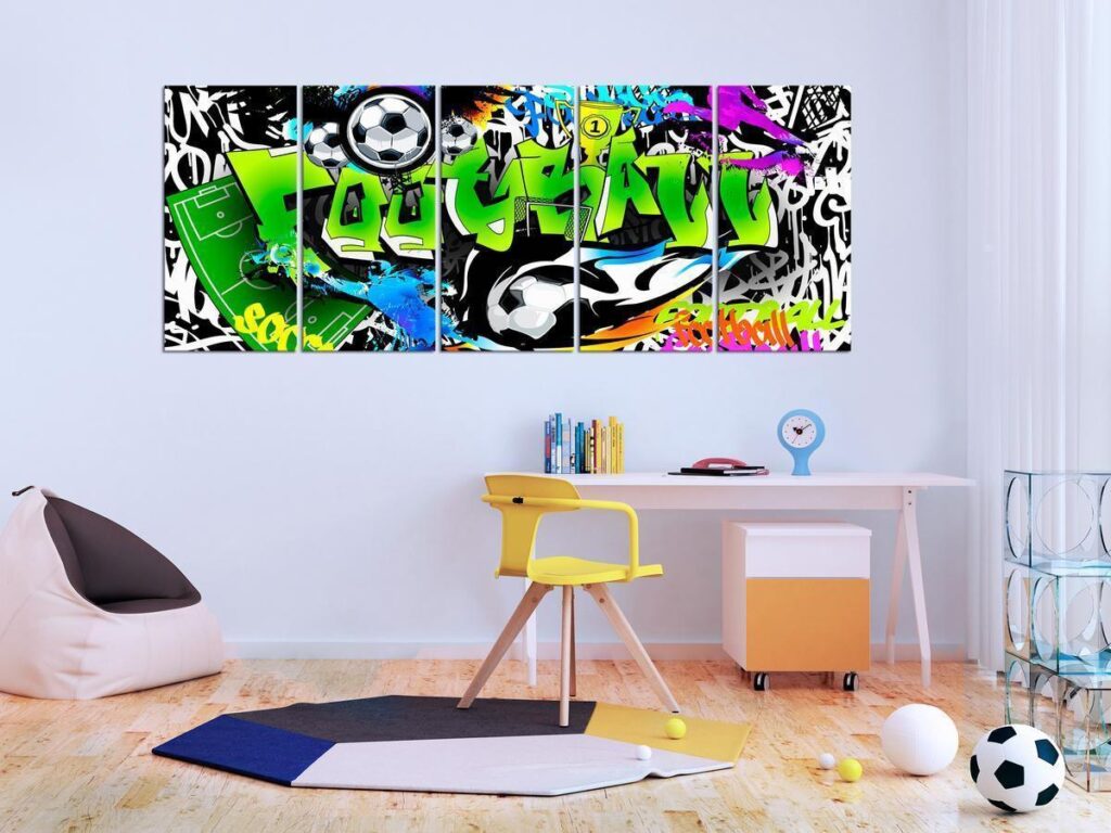 Schilderij - Football Graffiti (5 Parts) Narrow