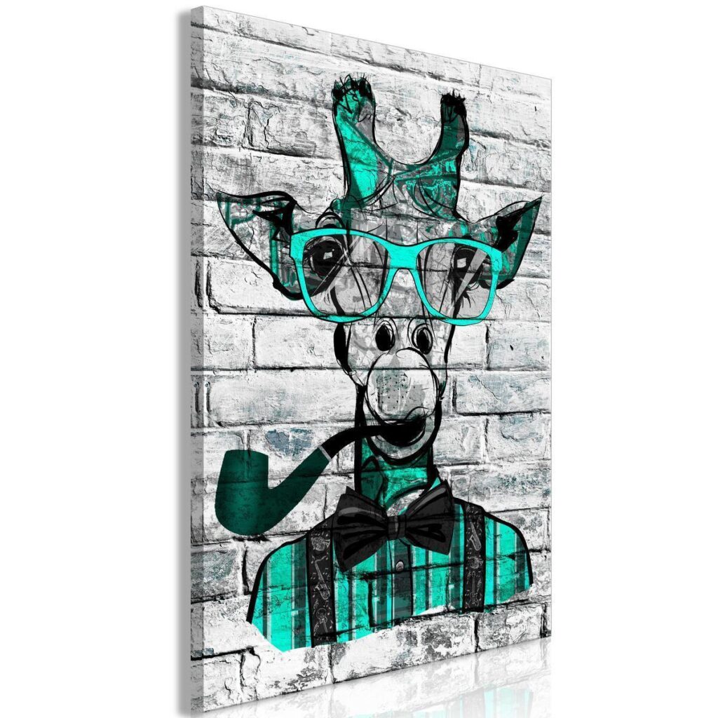 Schilderij - Giraffe with Pipe (1 Part) Vertical Green - Afbeelding 2