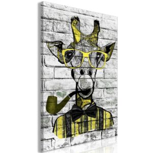Schilderij - Giraffe with Pipe (1 Part) Vertical Yellow