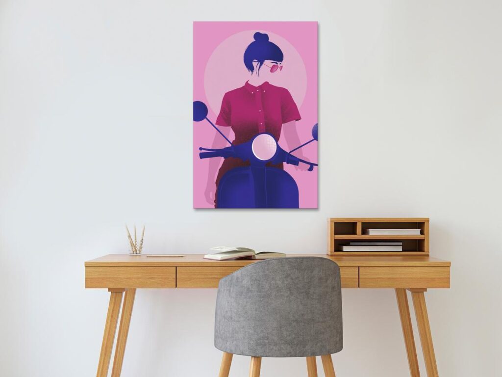 Schilderij - Girl on Scooter (1 Part) Vertical