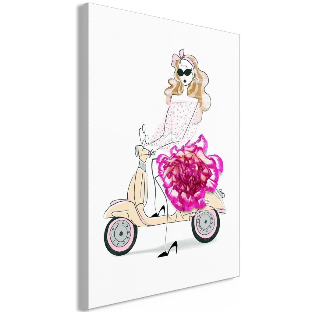 Schilderij - Girl on a Scooter (1 Part) Vertical - Afbeelding 2