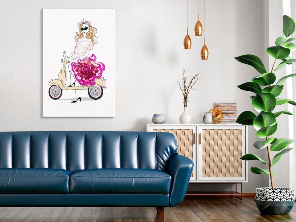 Schilderij - Girl on a Scooter (1 Part) Vertical
