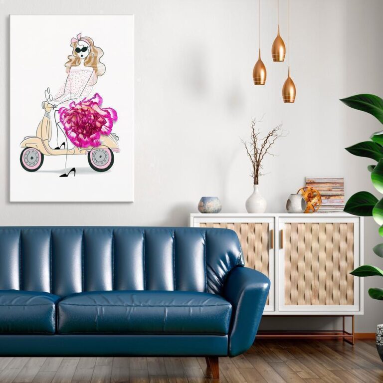Schilderij - Girl on a Scooter (1 Part) Vertical