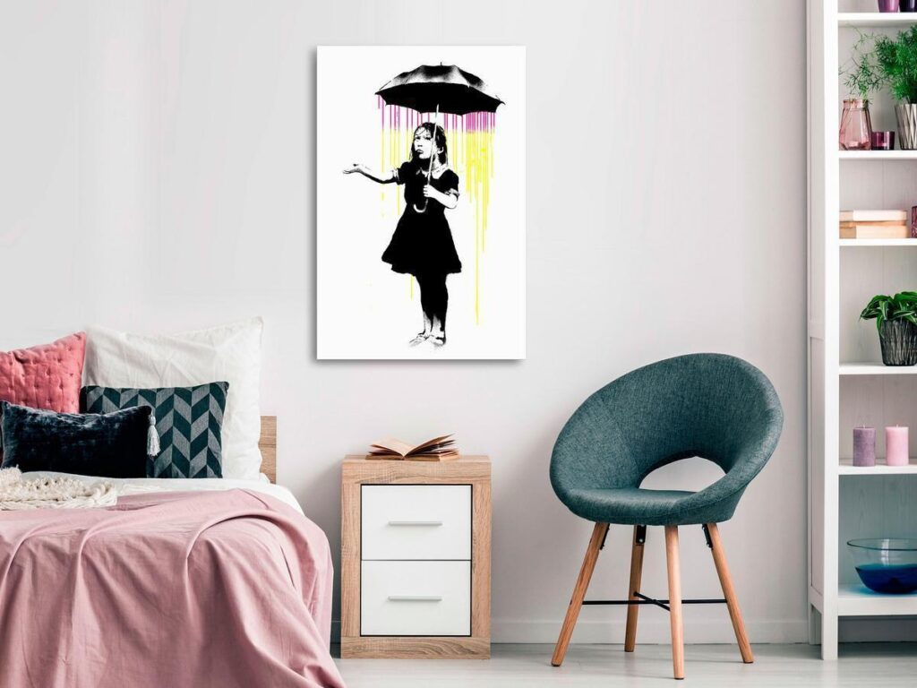 Schilderij - Girl with Umbrella (1 Part) Vertical