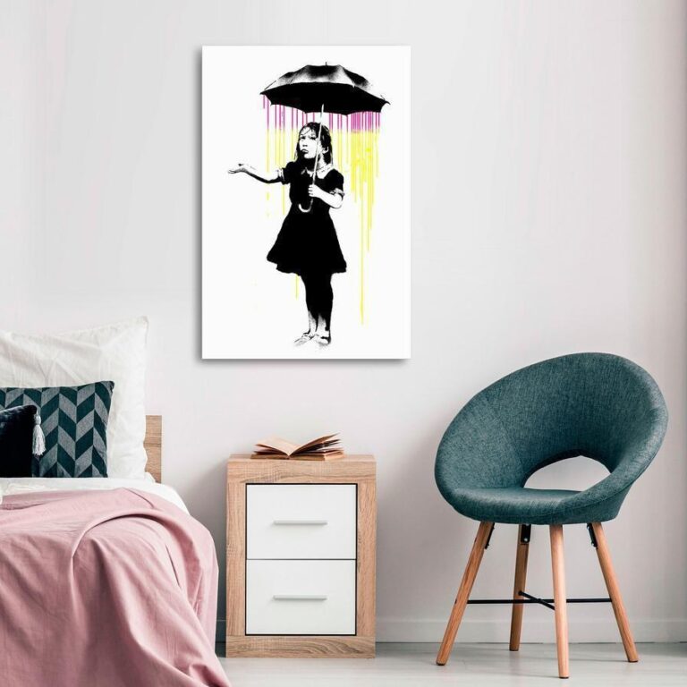 Schilderij - Girl with Umbrella (1 Part) Vertical