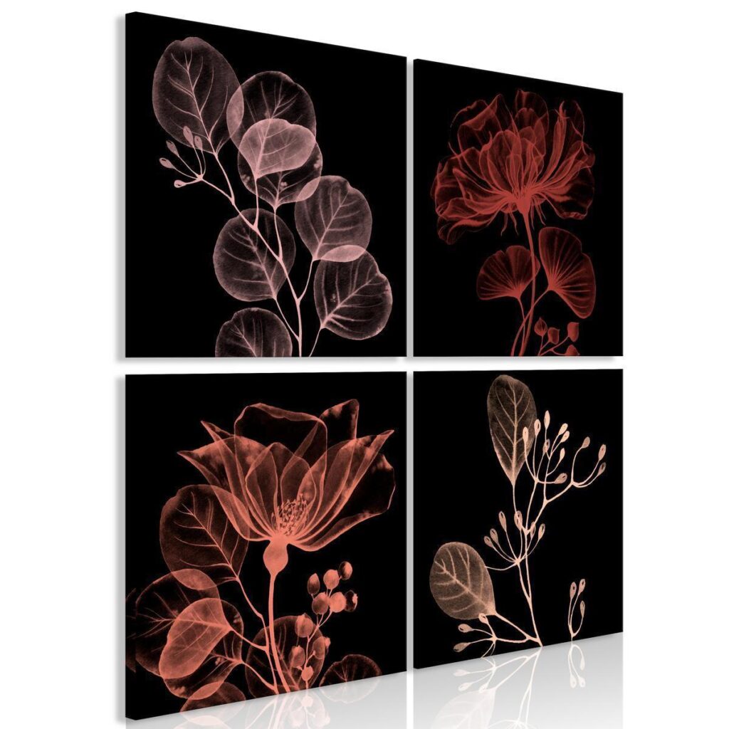 Schilderij - Glowing Flowers (4 Parts) - Afbeelding 2
