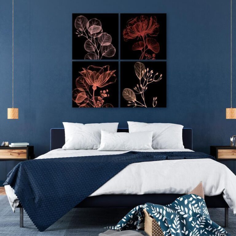 Schilderij - Glowing Flowers (4 Parts)