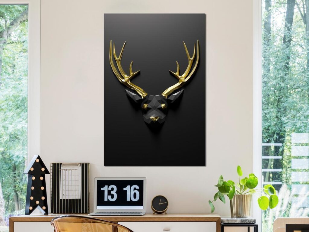 Schilderij - Golden Antlers (1 Part) Vertical