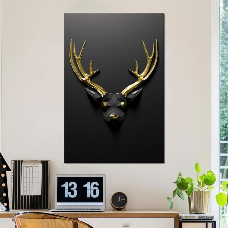 Schilderij - Golden Antlers (1 Part) Vertical