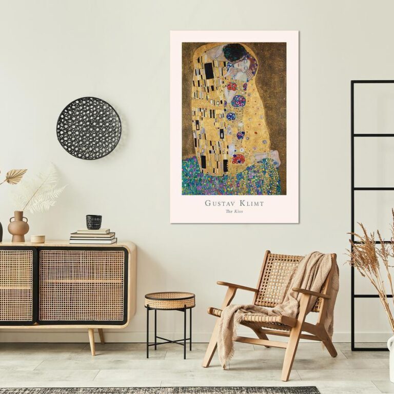 Schilderij - Gustav Klimt - The Kiss (1 Part) Vertical