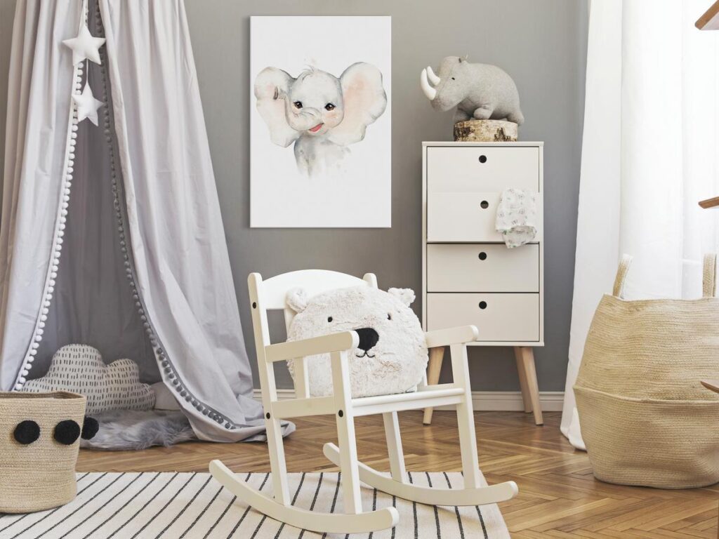 Schilderij - Happy Elephant (1 Part) Vertical