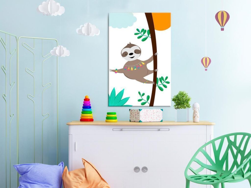 Schilderij - Happy Sloth (1 Part) Vertical