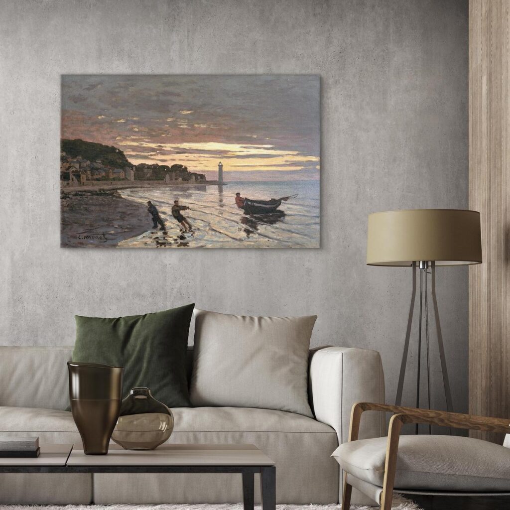 Schilderij - Hauling a Boat Ashore, Honfleur - Afbeelding 3