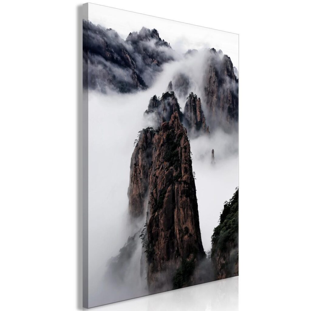 Schilderij - High Mountains in Mist (1-part) - Landscape of Clouds Amid Rocks - Afbeelding 2