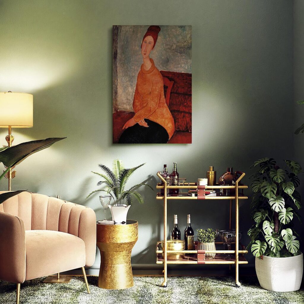 Schilderij - Jeanne Hebuterne in a Yellow Sweater - Afbeelding 2