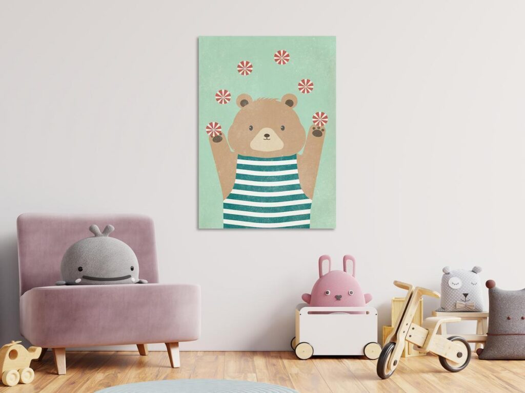 Schilderij - Juggling Bear (1 Part) Vertical