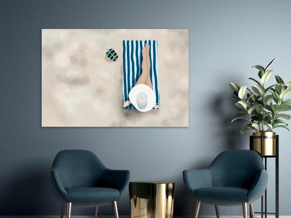 Schilderij - Lady on the Beach (1 Part) Wide