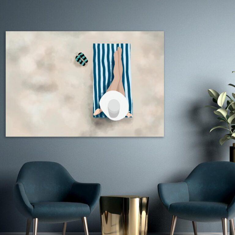 Schilderij - Lady on the Beach (1 Part) Wide
