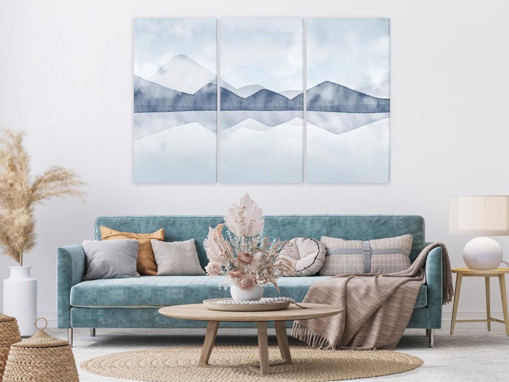 Schilderij - Lake in the Mountains (3 Parts) - Afbeelding 2