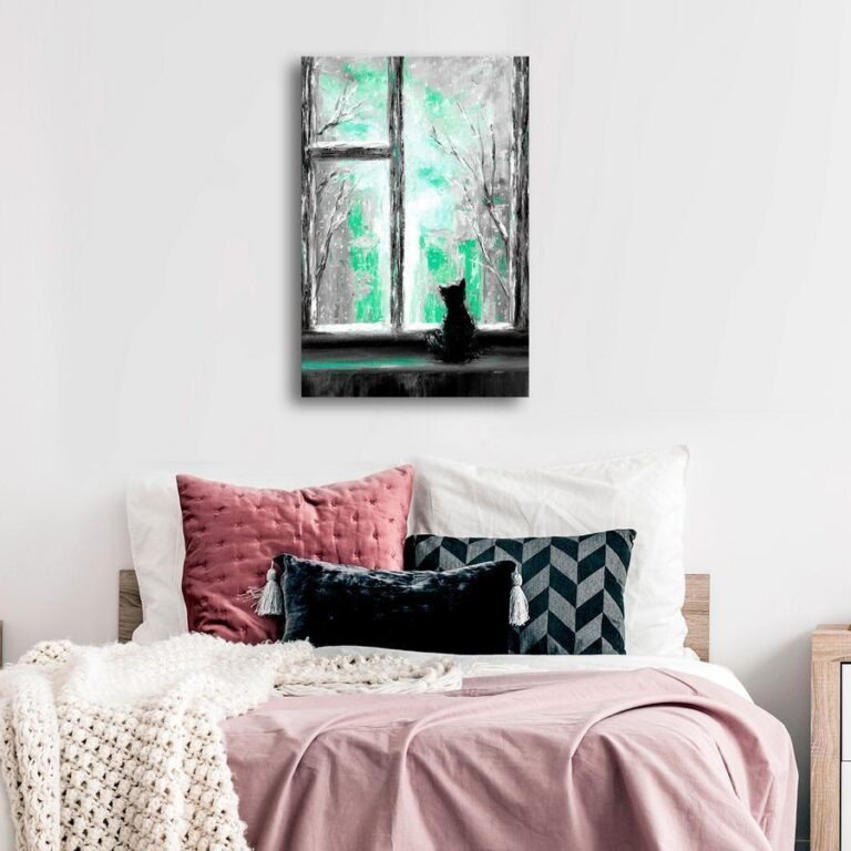 Schilderij - Longing Kitty (1 Part) Vertical Green