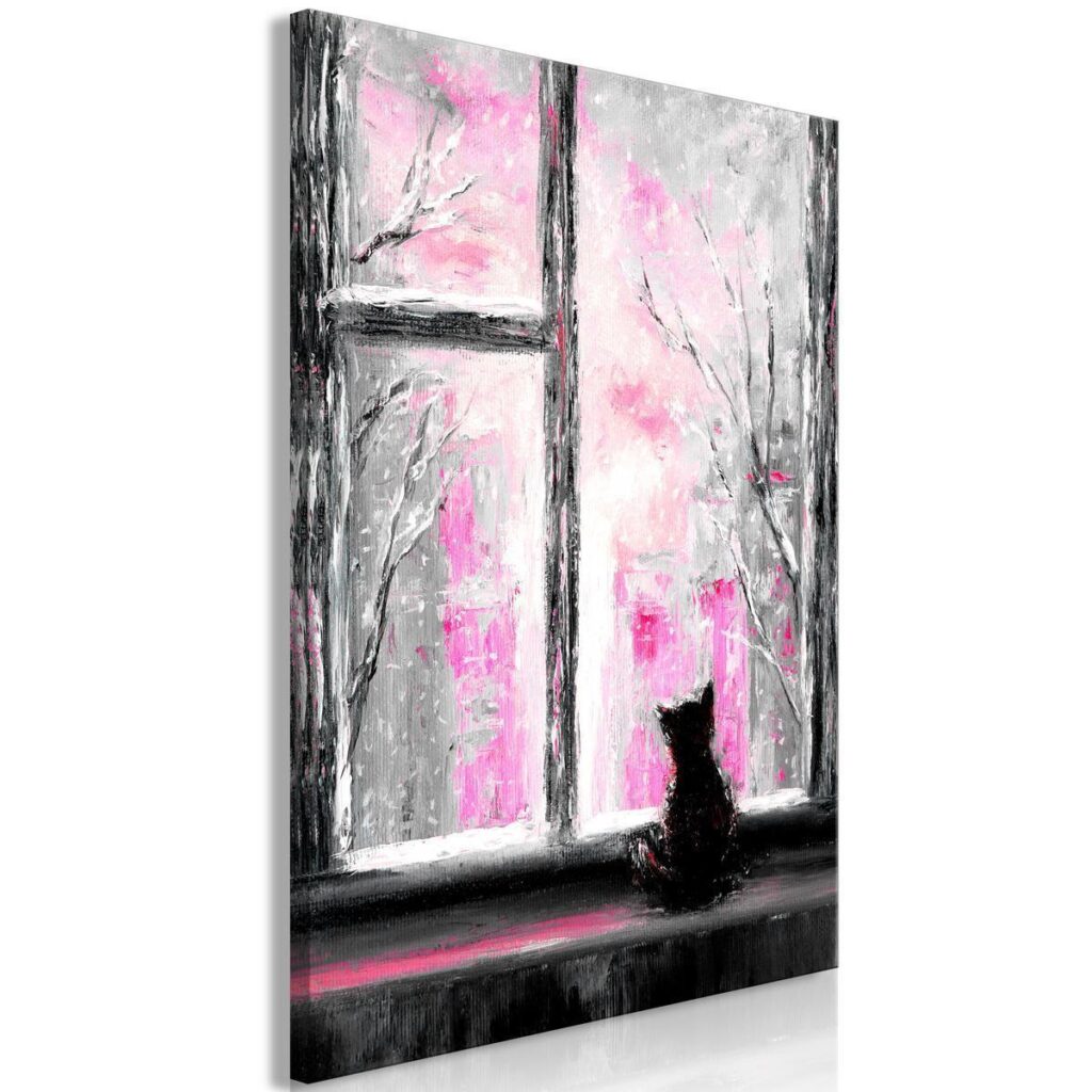 Schilderij - Longing Kitty (1 Part) Vertical Pink - Afbeelding 2