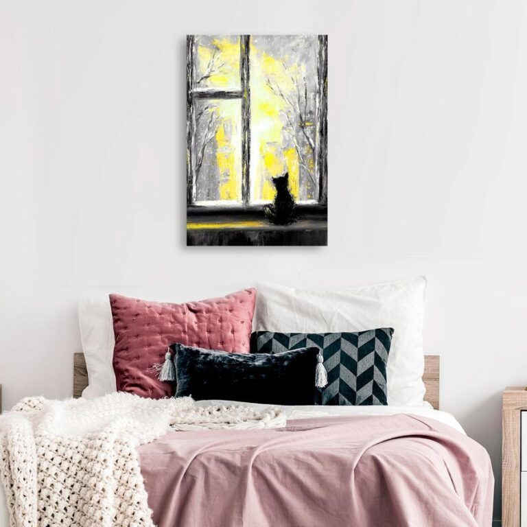 Schilderij - Longing Kitty (1 Part) Vertical Yellow