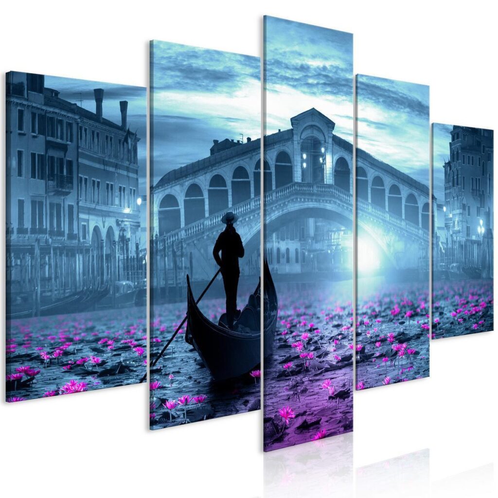 Schilderij - Magic Venice (5 Parts) Wide Blue