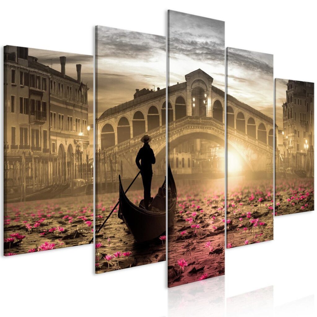 Schilderij - Magic Venice (5 Parts) Wide Orange - Afbeelding 2