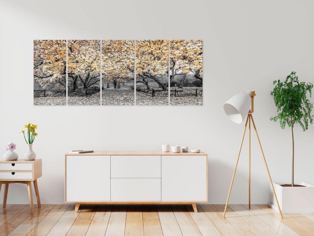 Schilderij - Magnolia Park (5 Parts) Narrow Orange - Afbeelding 2