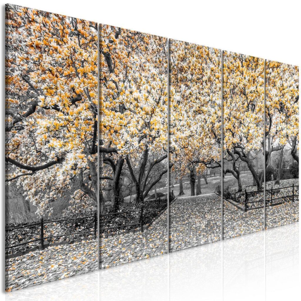 Schilderij - Magnolia Park (5 Parts) Narrow Orange
