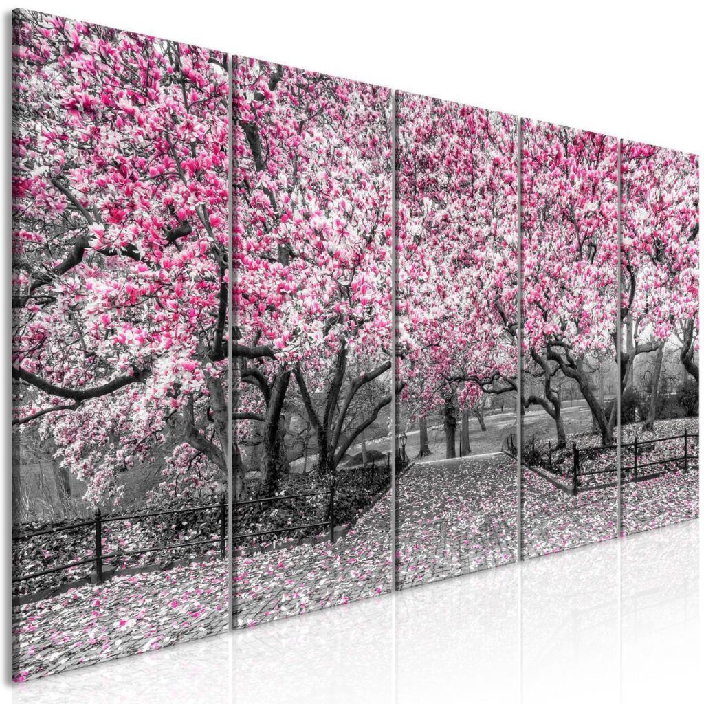 Schilderij - Magnolia Park (5 Parts) Narrow Pink - Afbeelding 2