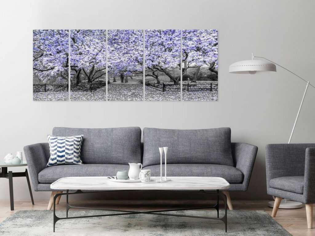 Schilderij - Magnolia Park (5 Parts) Narrow Violet - Afbeelding 2