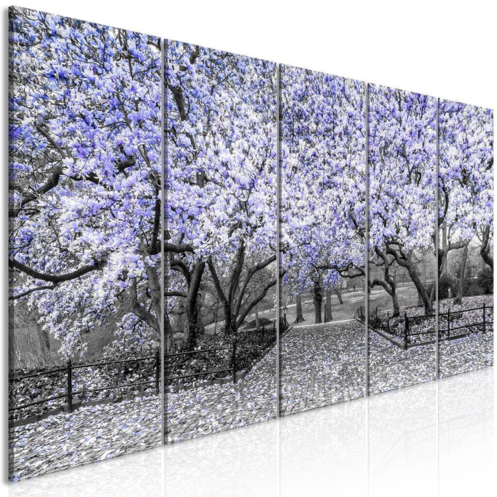 Schilderij - Magnolia Park (5 Parts) Narrow Violet