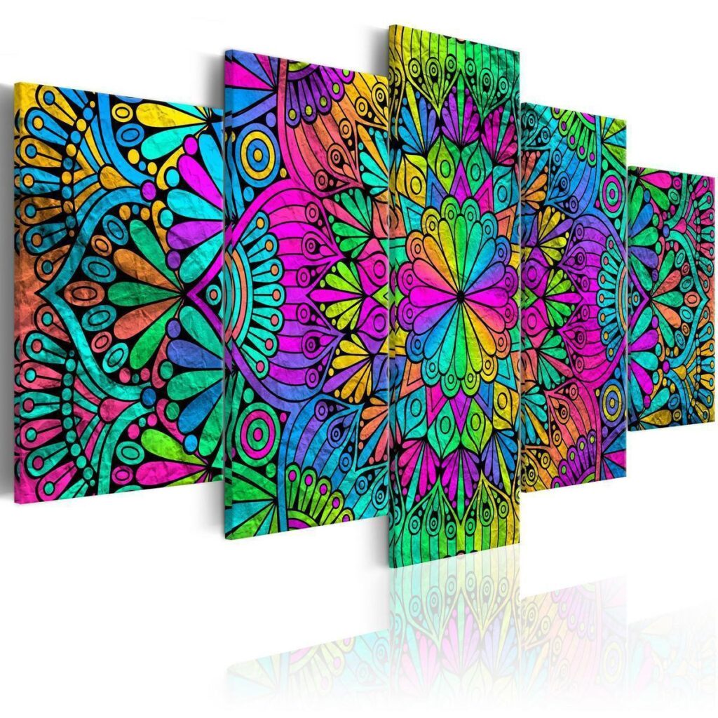 Schilderij - Mandala: Peacock Feathers