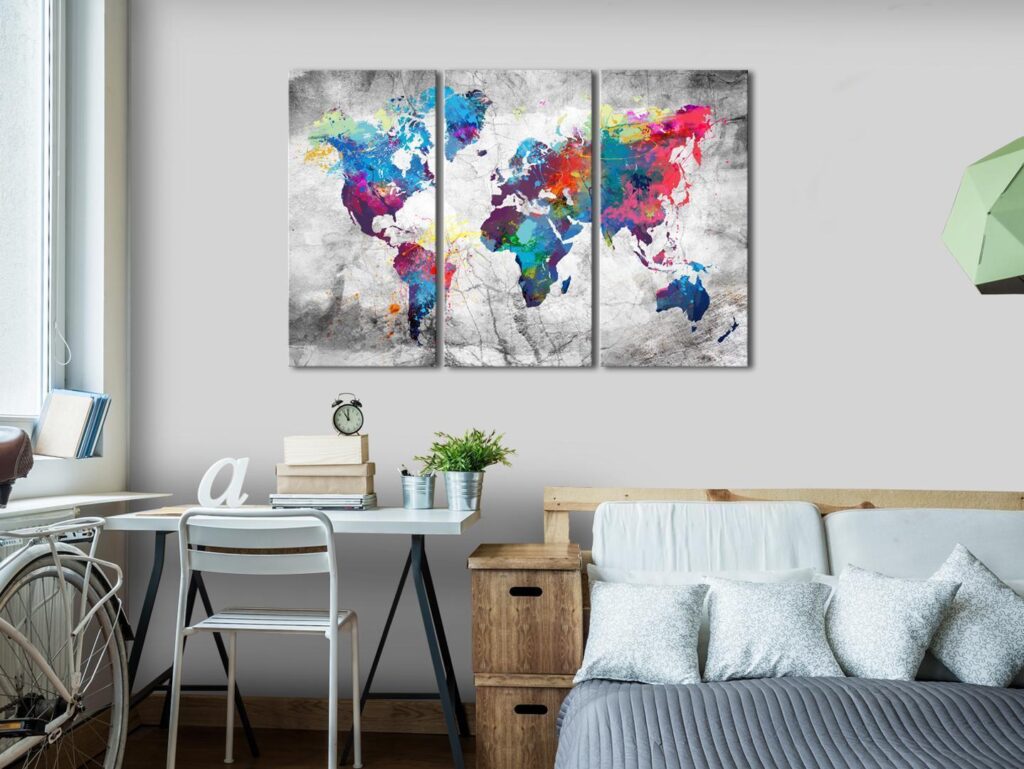 Schilderij - Maps: Grey Style
