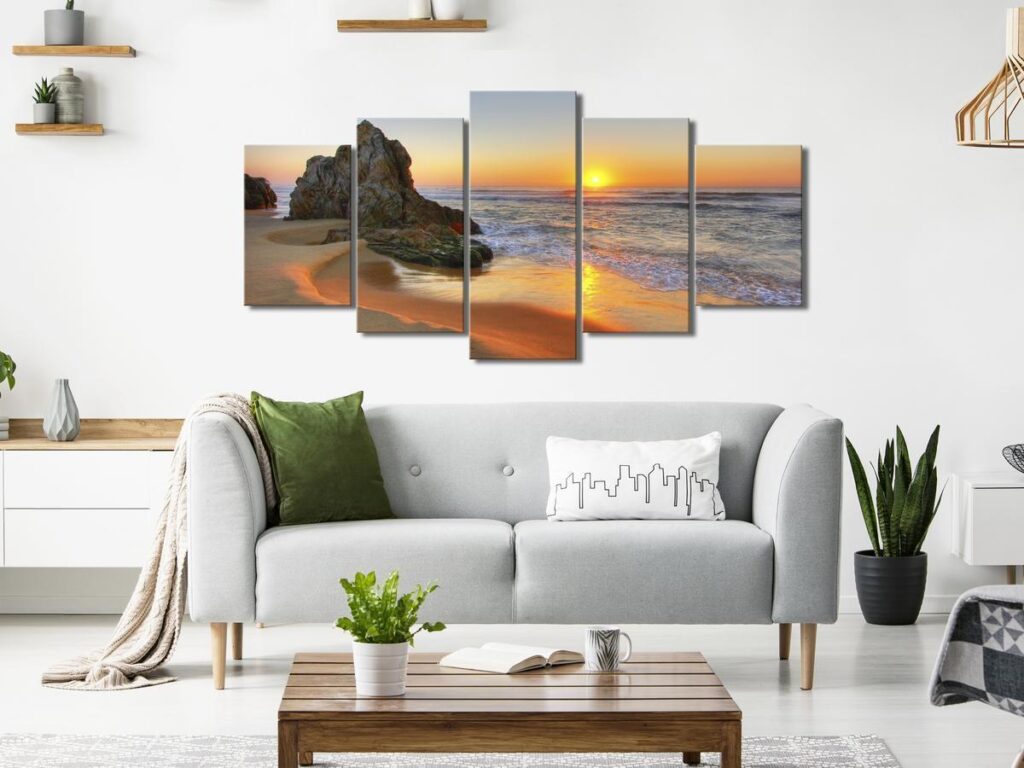 Schilderij - Meeting at Sunset (5 Parts) Wide - Afbeelding 2