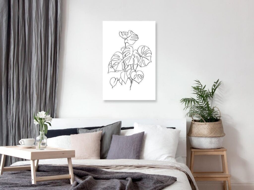 Schilderij - Monochrome Monstera (1 Part) Vertical - Afbeelding 2