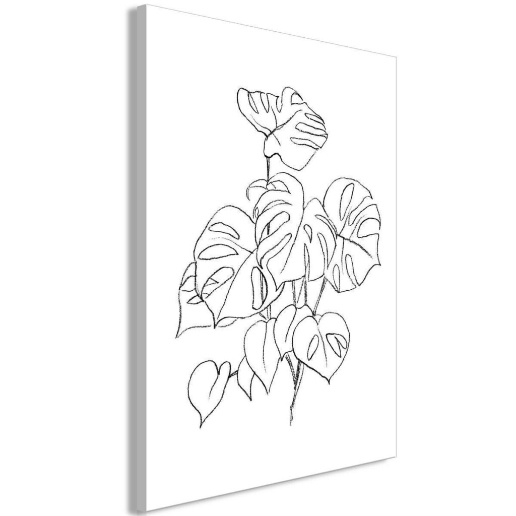 Schilderij - Monochrome Monstera (1 Part) Vertical