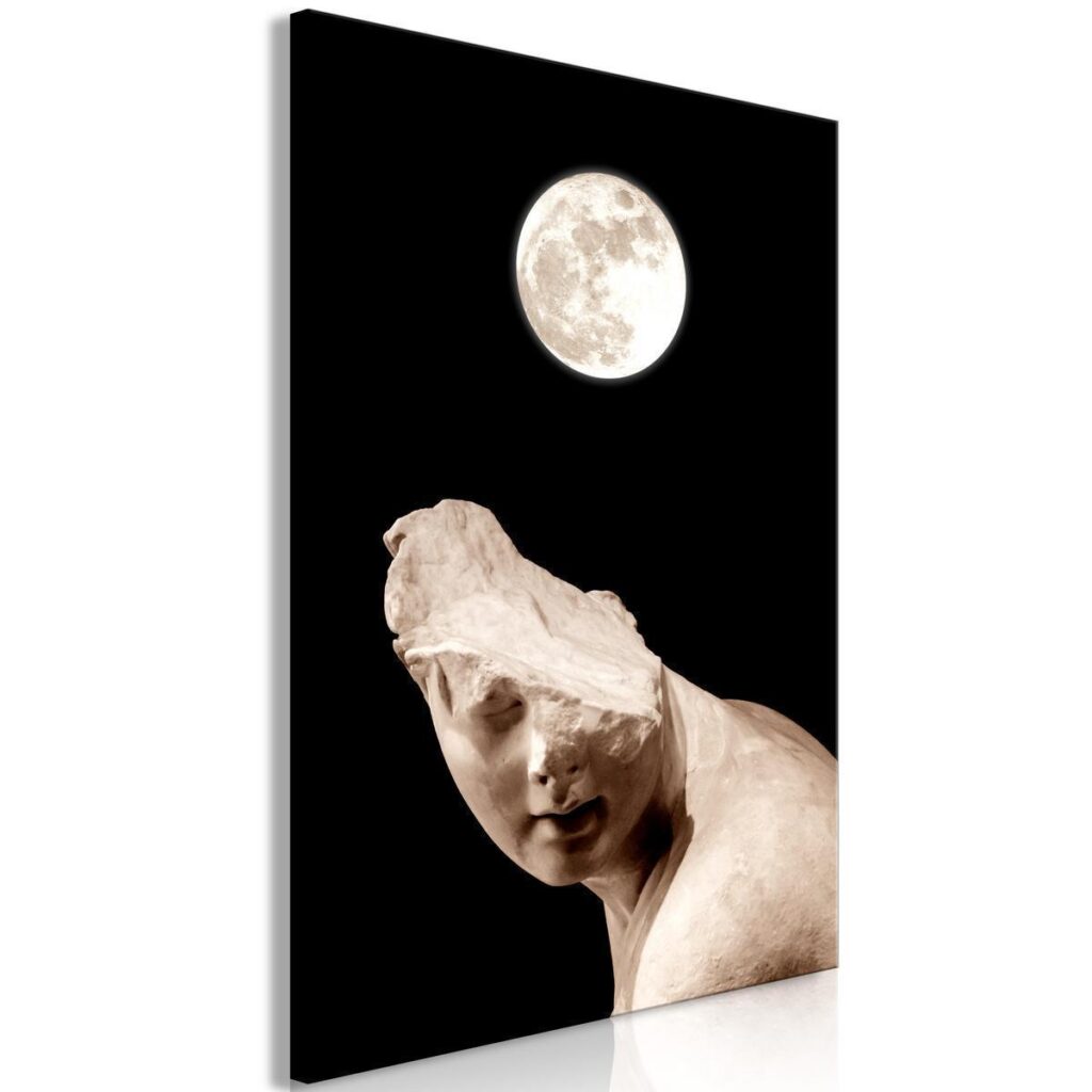 Schilderij - Moon and Statue (1 Part) Vertical - Afbeelding 2