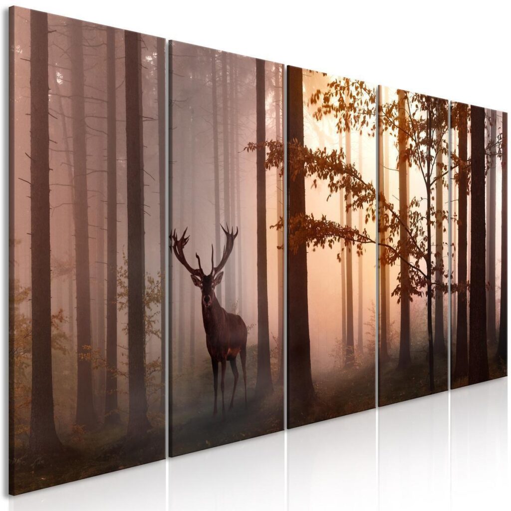 Schilderij - Morning (5 Parts) Narrow Brown