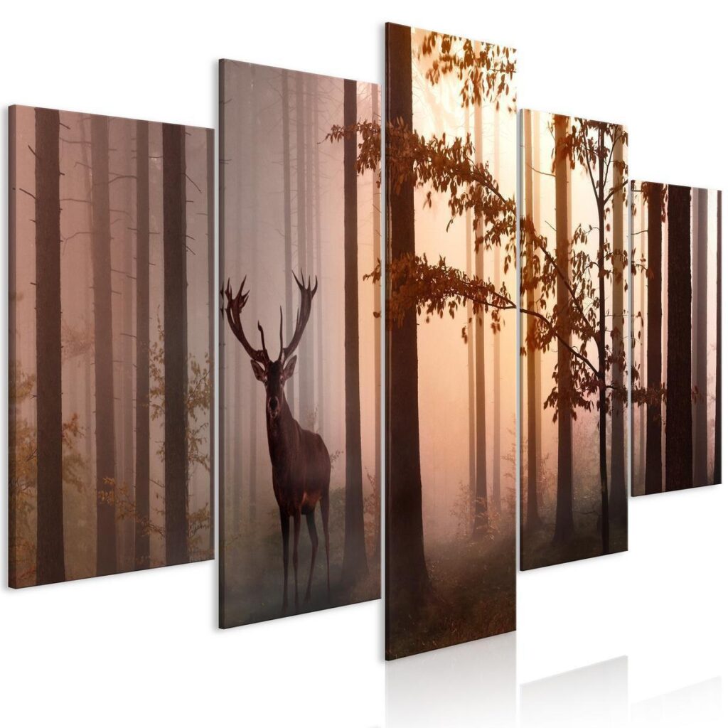 Schilderij - Morning (5 Parts) Wide Brown