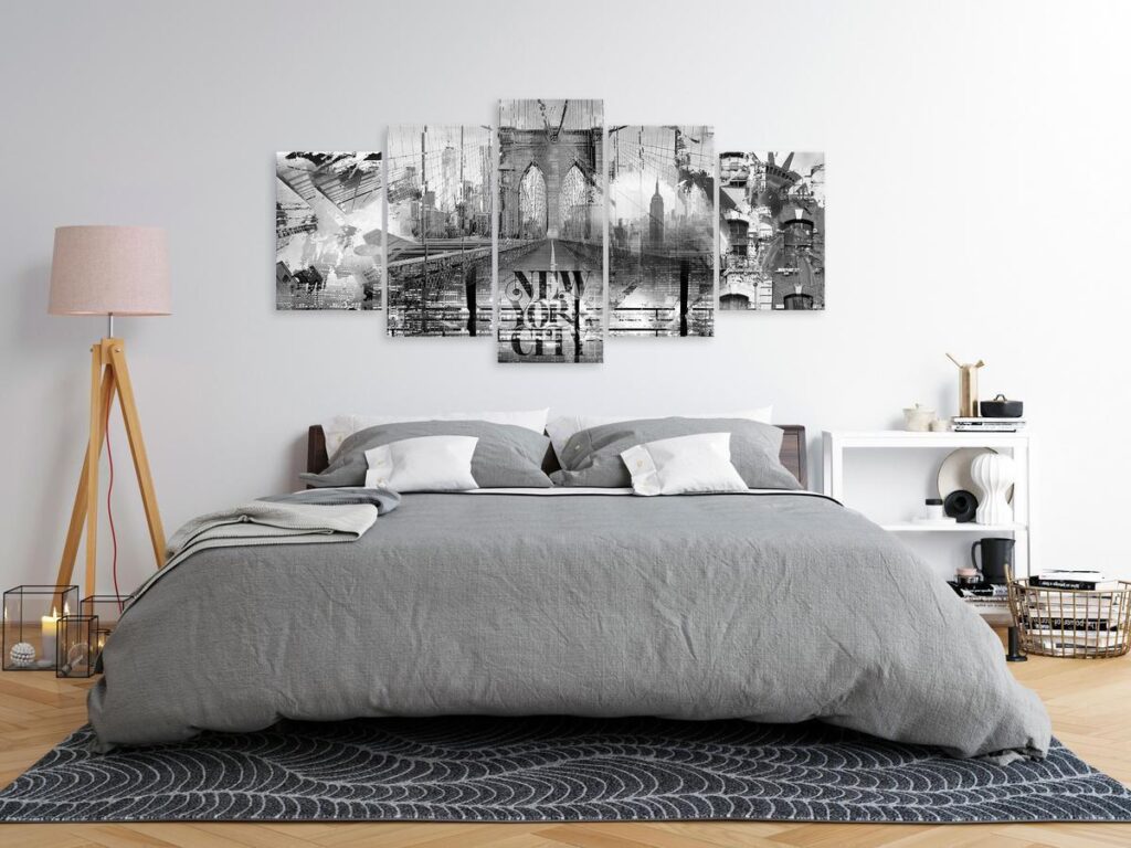 Schilderij - New York City Collage (5 Parts) Wide Black and White - Afbeelding 2