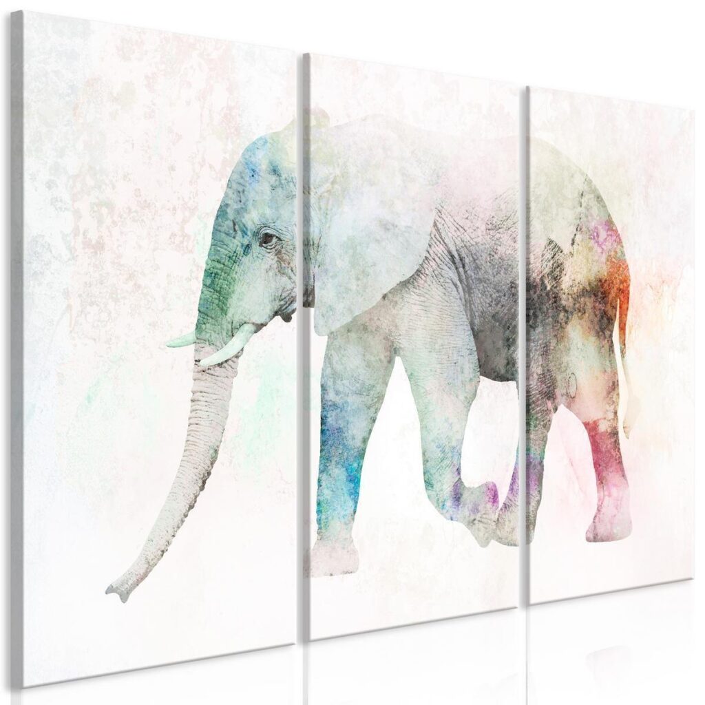 Schilderij - Painted Elephant (3 Parts) - Afbeelding 2