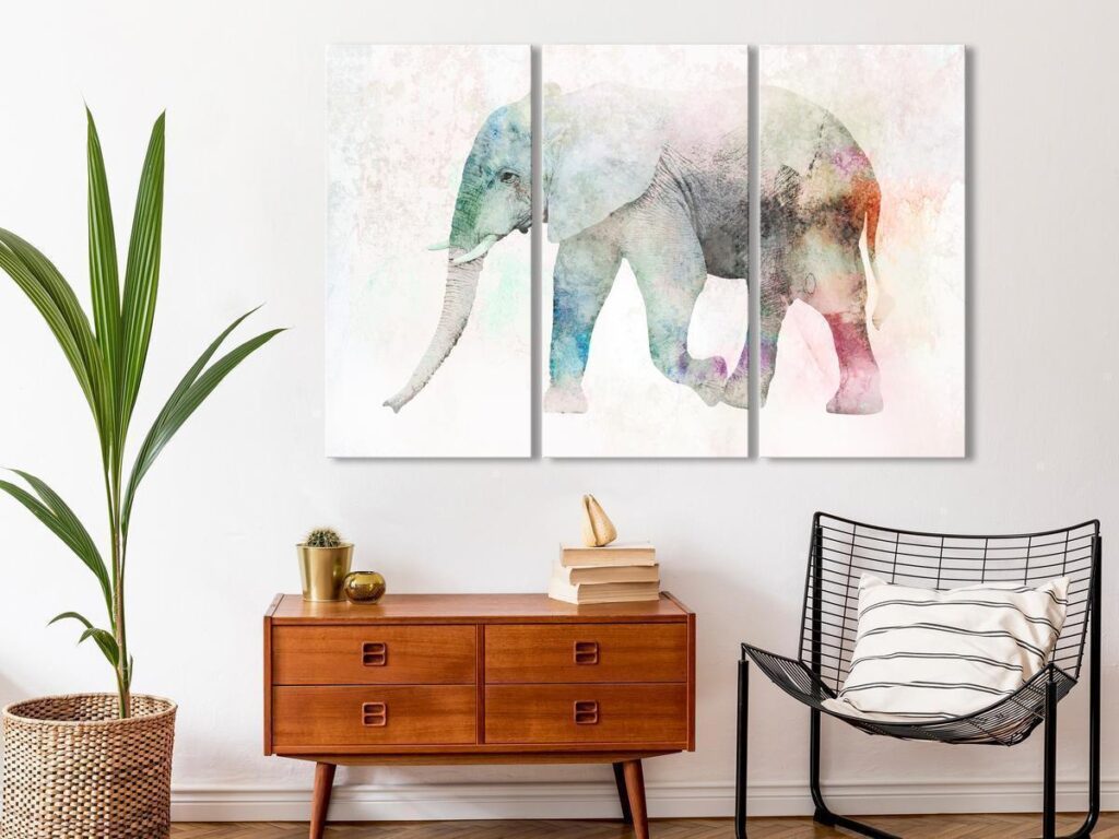 Schilderij - Painted Elephant (3 Parts)