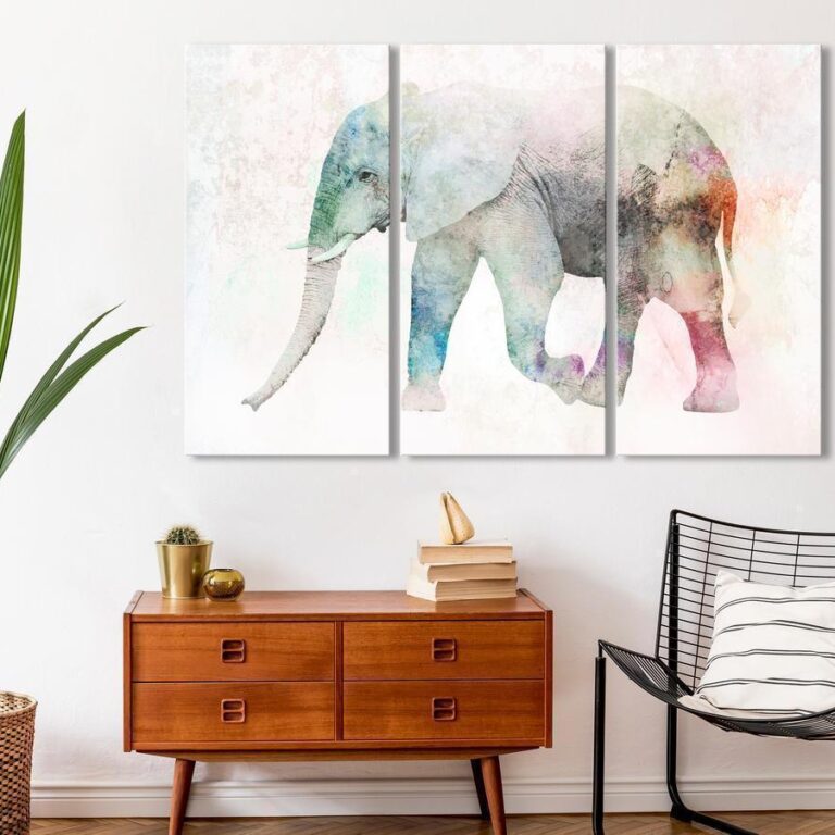 Schilderij - Painted Elephant (3 Parts)
