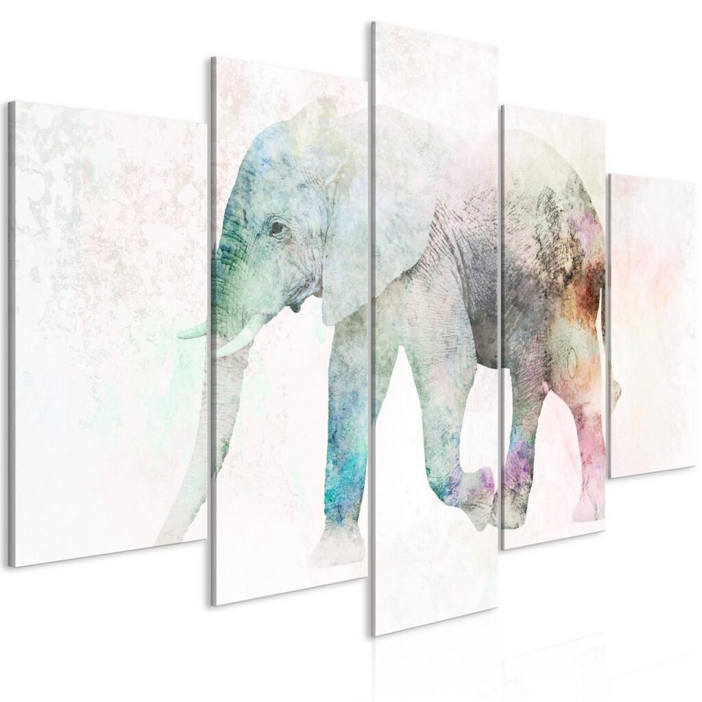 Schilderij - Painted Elephant (5 Parts) Wide - Afbeelding 2