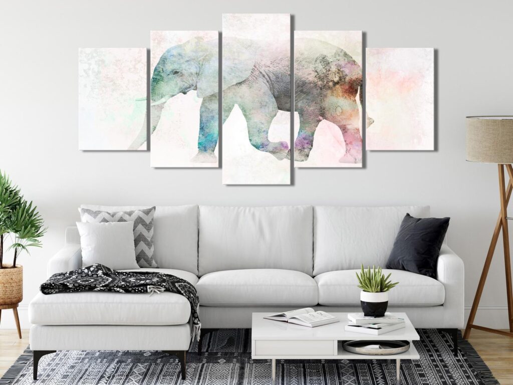Schilderij - Painted Elephant (5 Parts) Wide