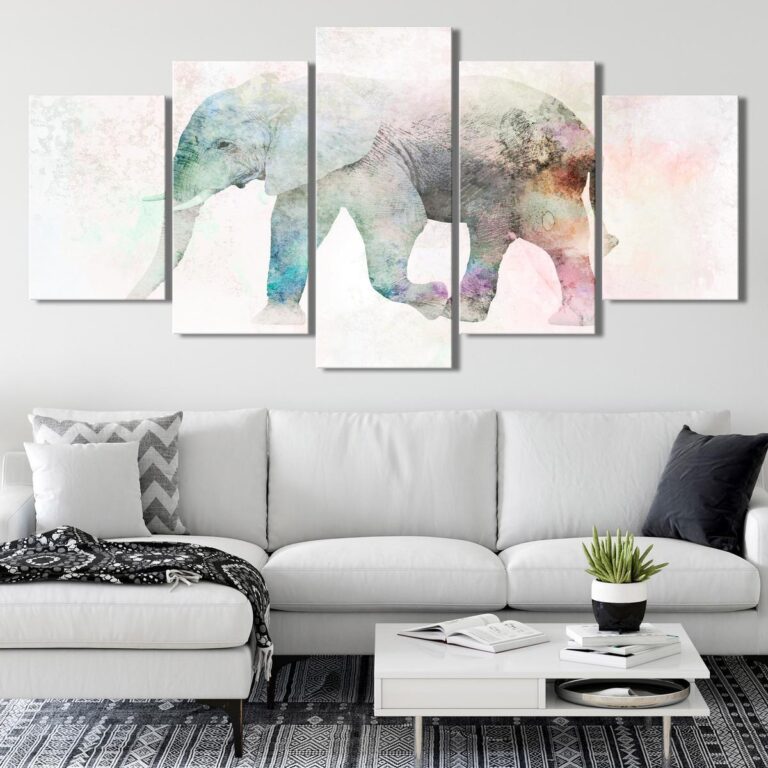 Schilderij - Painted Elephant (5 Parts) Wide