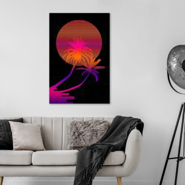 Schilderij - Palm at Sunrise (1 Part) Vertical