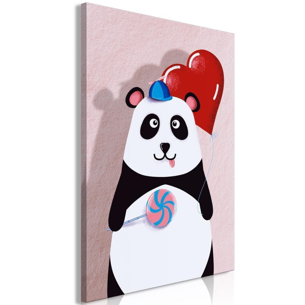 Schilderij - Panda with a Balloon (1 Part) Vertical - Afbeelding 2